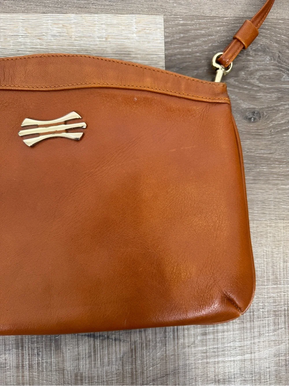 Vintage Brown Leather Double Zip Crossbody Shoulder Bag Purse